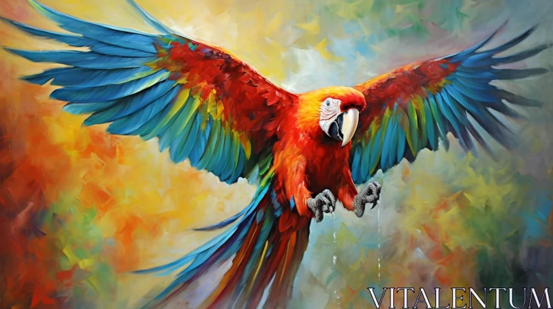 Colorful Parrot Painting with Spread Wings AI Image