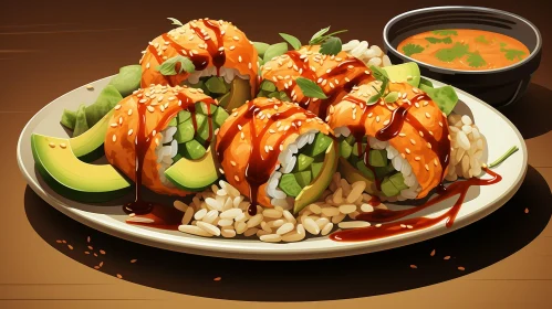 Delicious Sushi Plate with Avocado and Cucumber