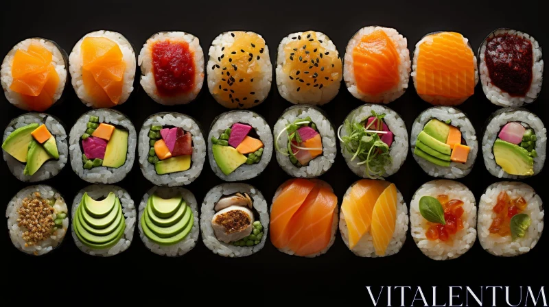 Delicious Sushi Rolls on Black Background AI Image