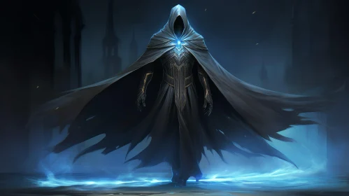 Mysterious Cloaked Figure in Dark Fantasy Illustration