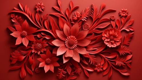 Red Flowers and Leaves 3D Rendering