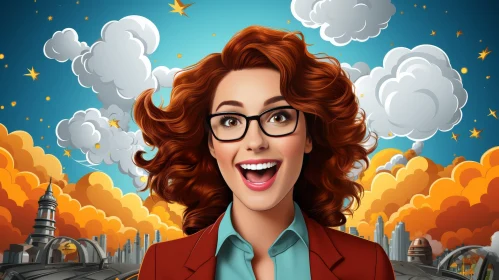 Red-Haired Woman in Comic Book Style