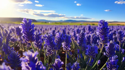 Serene Lavender Flower Field Under Blue Sky
