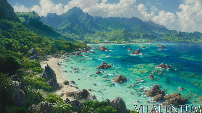 Tranquil Tropical Island Landscape AI Image