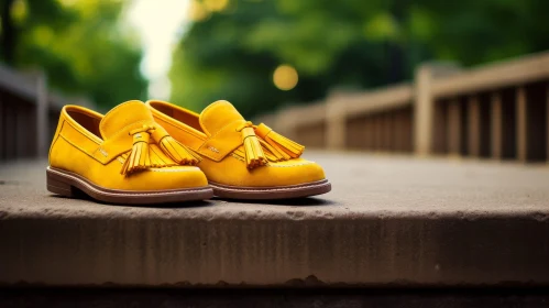 Yellow Leather Loafers on Marble Floor - Stylish Footwear for Every Occasion