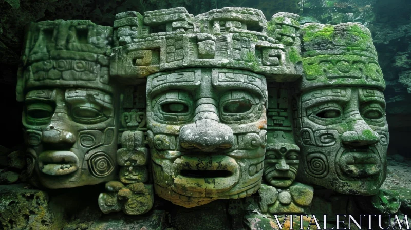 AI ART Ancient Mayan Stone Masks Photography