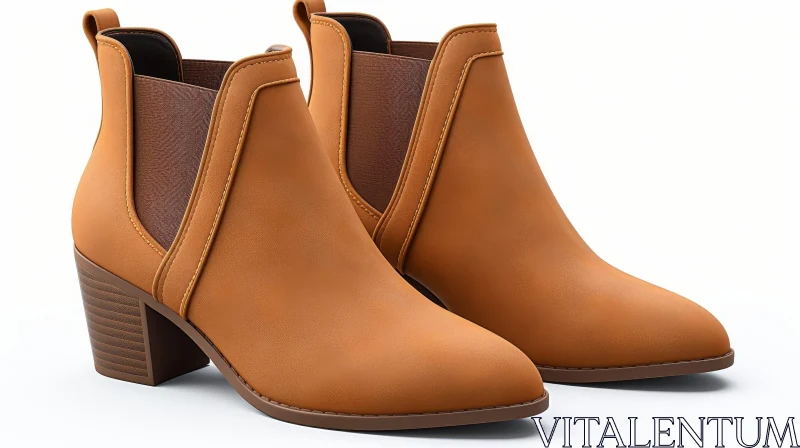 Brown Leather Ankle Boots with Stacked Heel AI Image