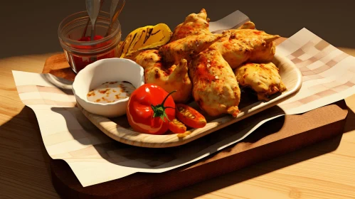 Delicious Fried Chicken Wings with Cherry Tomatoes and Ranch Dressing