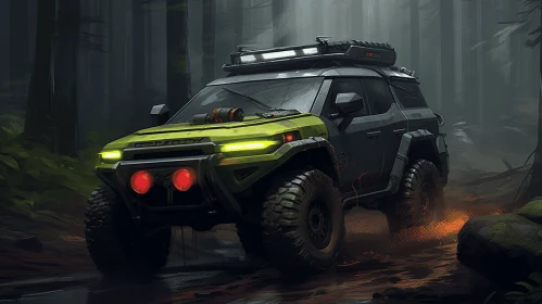 Enchanting Forest Drive: Neon Realism SUV Rendering