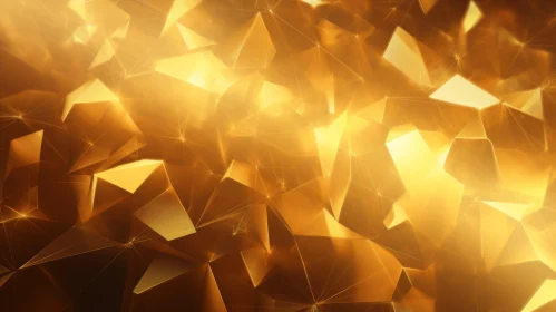 Golden Polygonal Surface with Glowing Light - Abstract 3D Rendering