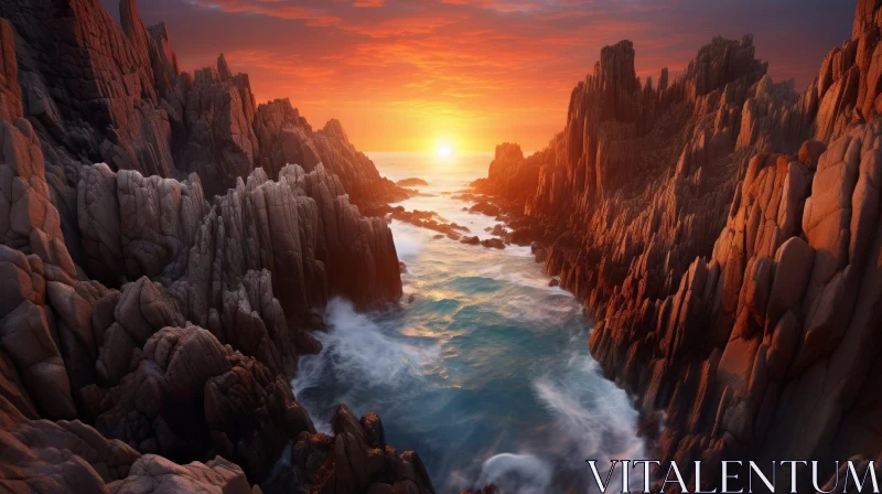 AI ART Golden Sunset on Rocky Coast: Nature's Beauty Captured