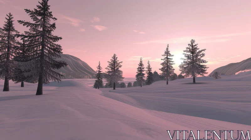 Pink Winter Landscape at Sunset AI Image
