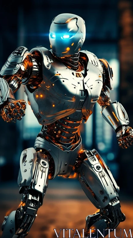 AI ART Powerful Robot in Cityscape - 3D Rendering