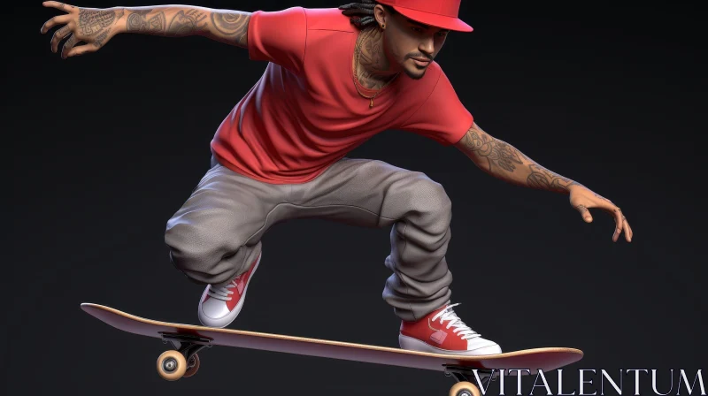 Young Male Skateboarder 3D Rendering Action Shot AI Image