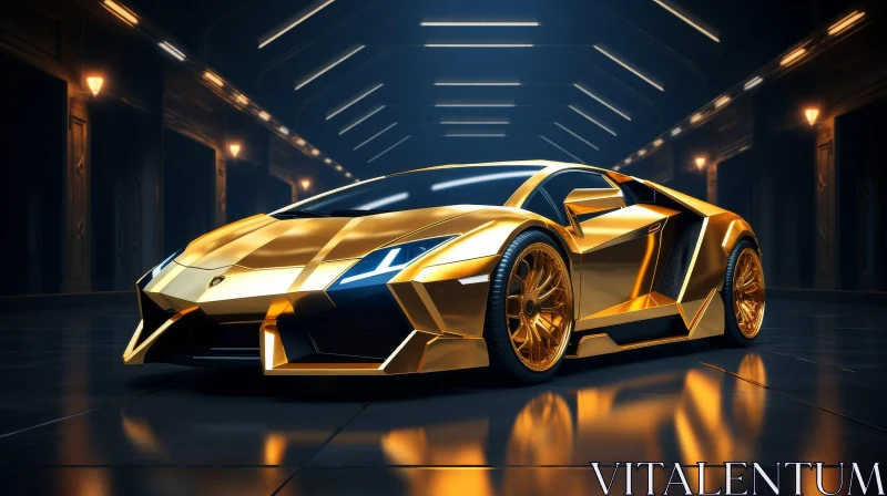 AI ART Gold Lamborghini Aventador SVJ 3D Rendering