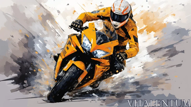 AI ART Man Riding Yellow Sport Motorcycle