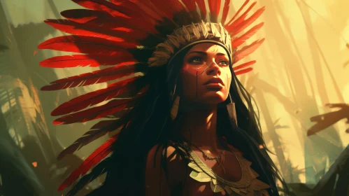 Native American Woman in Traditional Headdress Portrait