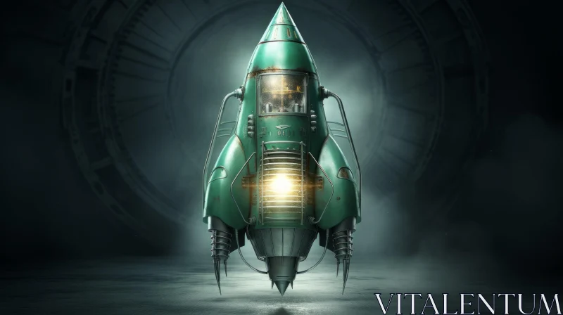 Retro Futuristic Rocket on Launch Pad AI Image
