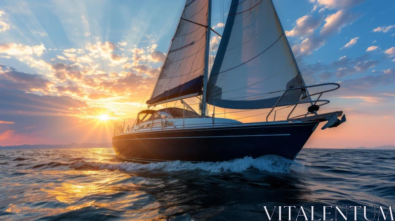 AI ART Sailboat Sailing in Orange Sunset Waters