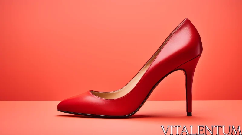 Stylish Red High Heel Shoe on Red Background AI Image