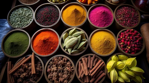 Variety of Spices in Wooden Bowls - Close-up Image