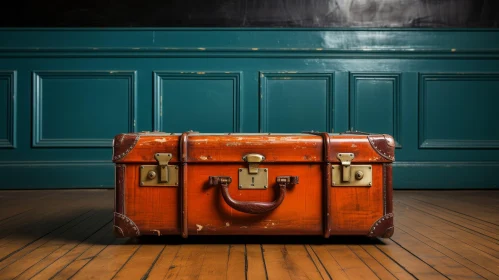 Vintage Brown Suitcase on Wooden Floor