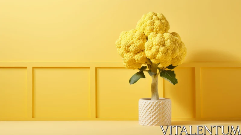 Yellow Cauliflower Plant in White Pot - 3D Rendering AI Image