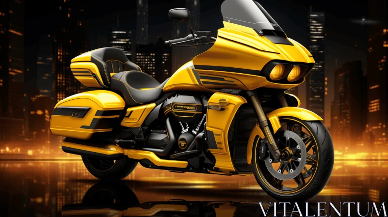 Yellow Motorcycle in the City: Realistic and Detailed Rendering AI Image
