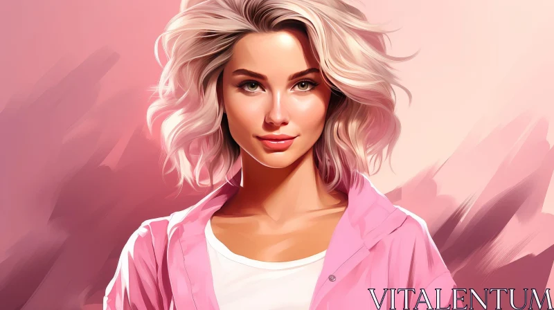 Young Woman Portrait with Pink Jacket AI Image