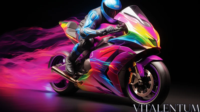 Colorful Motorcycle Ride - Man in Blue Helmet AI Image