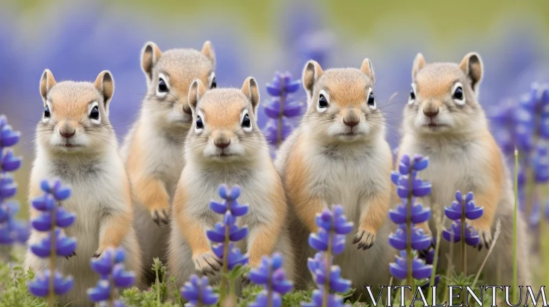 Curious Gophers in Purple Flower Field AI Image
