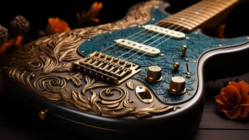 Dark Blue Electric Guitar Close-Up