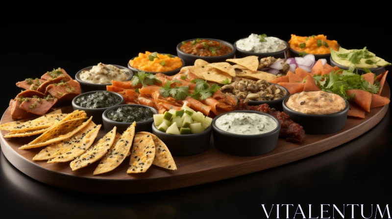 Delicious Appetizers on Wooden Board AI Image