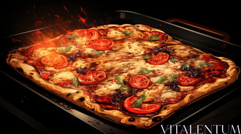 AI ART Delicious Pizza on Fire - Food Photography Masterpiece