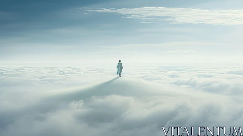 Man Walking on Thick Clouds - Serene Nature Image AI Image