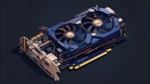 Modern Graphics Card with Cooling Fans in Blue and Gray