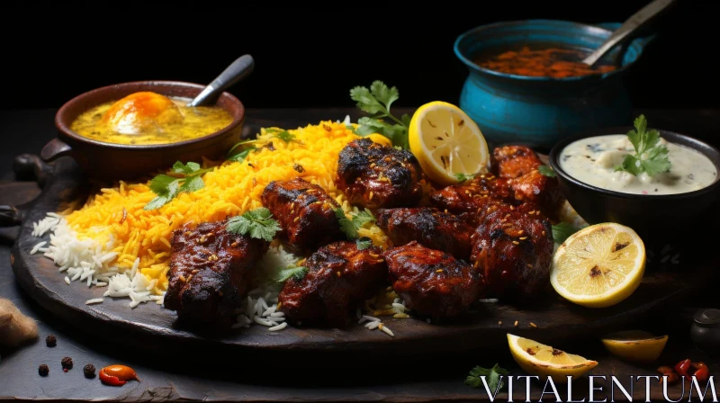 AI ART Savor the Flavors of India: Tandoori Chicken with Basmati Rice