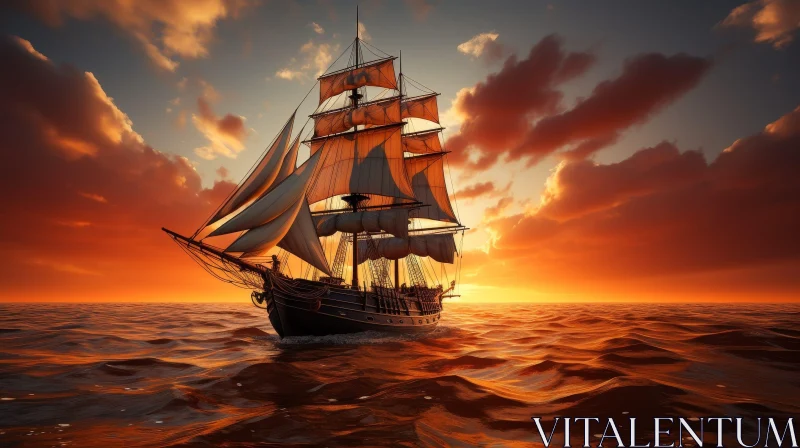 Tall Ship Sailing on Rough Sea - Digital Painting AI Image