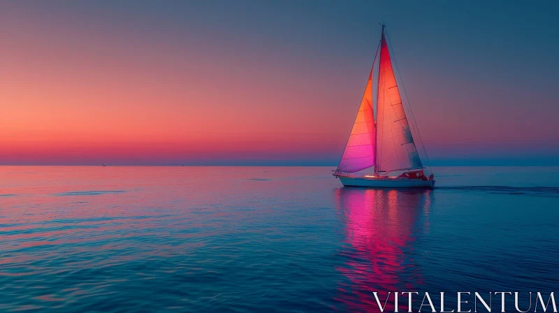 AI ART Tranquil Sailboat Seascape at Sunset
