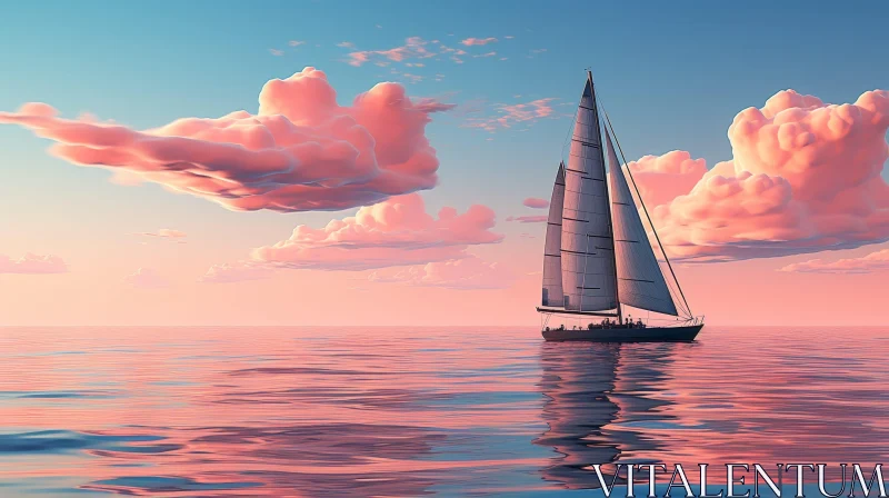 AI ART Tranquil Seascape with Sailboat - Serene Ocean View