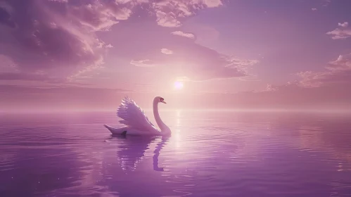 Tranquil Swan Sunset Lake Image