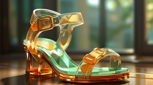 Transparent High-Heeled Sandal with Gold Buckle - 3D Rendering