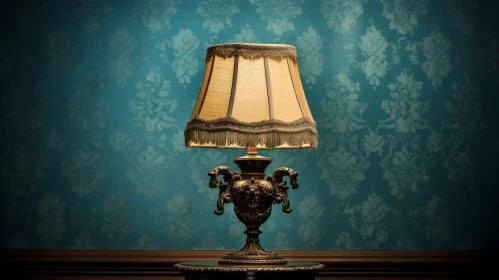 Vintage Lamp with Beige Lampshade on Dark Blue Background