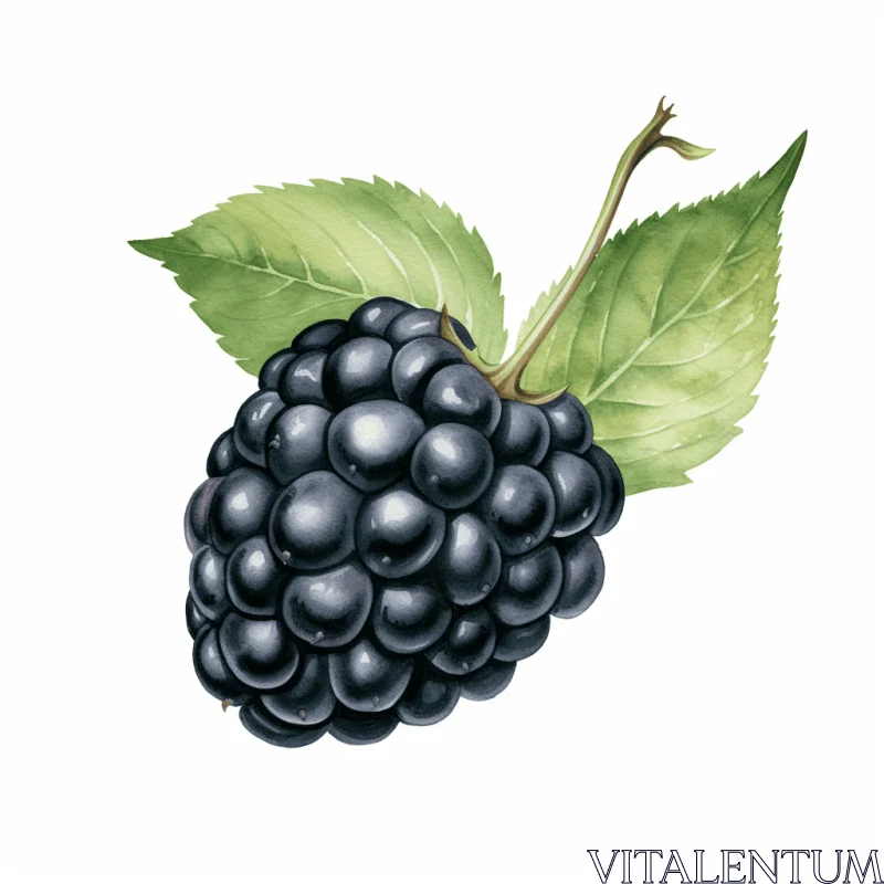 Captivating Blackberry Illustration with Green Leaves on White Background AI Image
