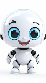Cheerful White Robot with Blue Eyes | Reflective Material