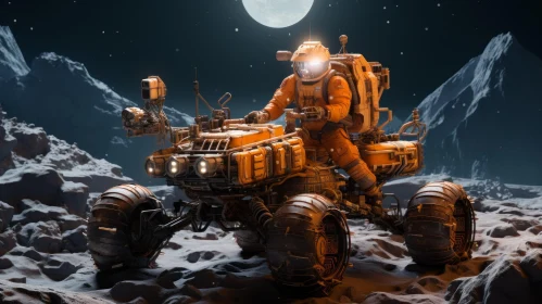 Futuristic Astronaut Riding Rover on Moon-like Planet