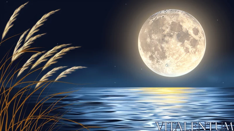 Moonlit Serenity: Calm Sea Landscape AI Image