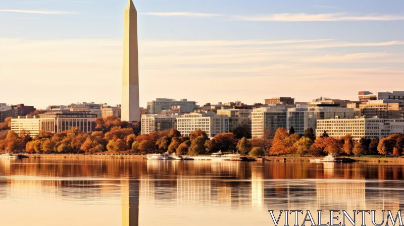 Washington Monument Autumn View across Potomac River AI Image