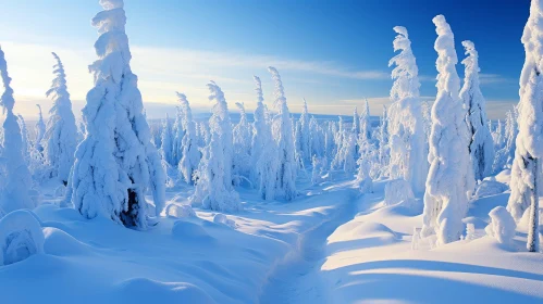 Winter Landscape: Snow-Covered Trees and Sunlight