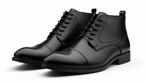 Black Leather Boots with Laces - Fashion Footwear Isolated